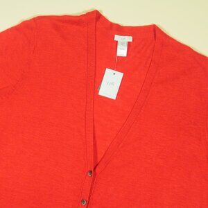 J Jill Linen Cardigan Womens 3X Red Short Sleeve Geranium New